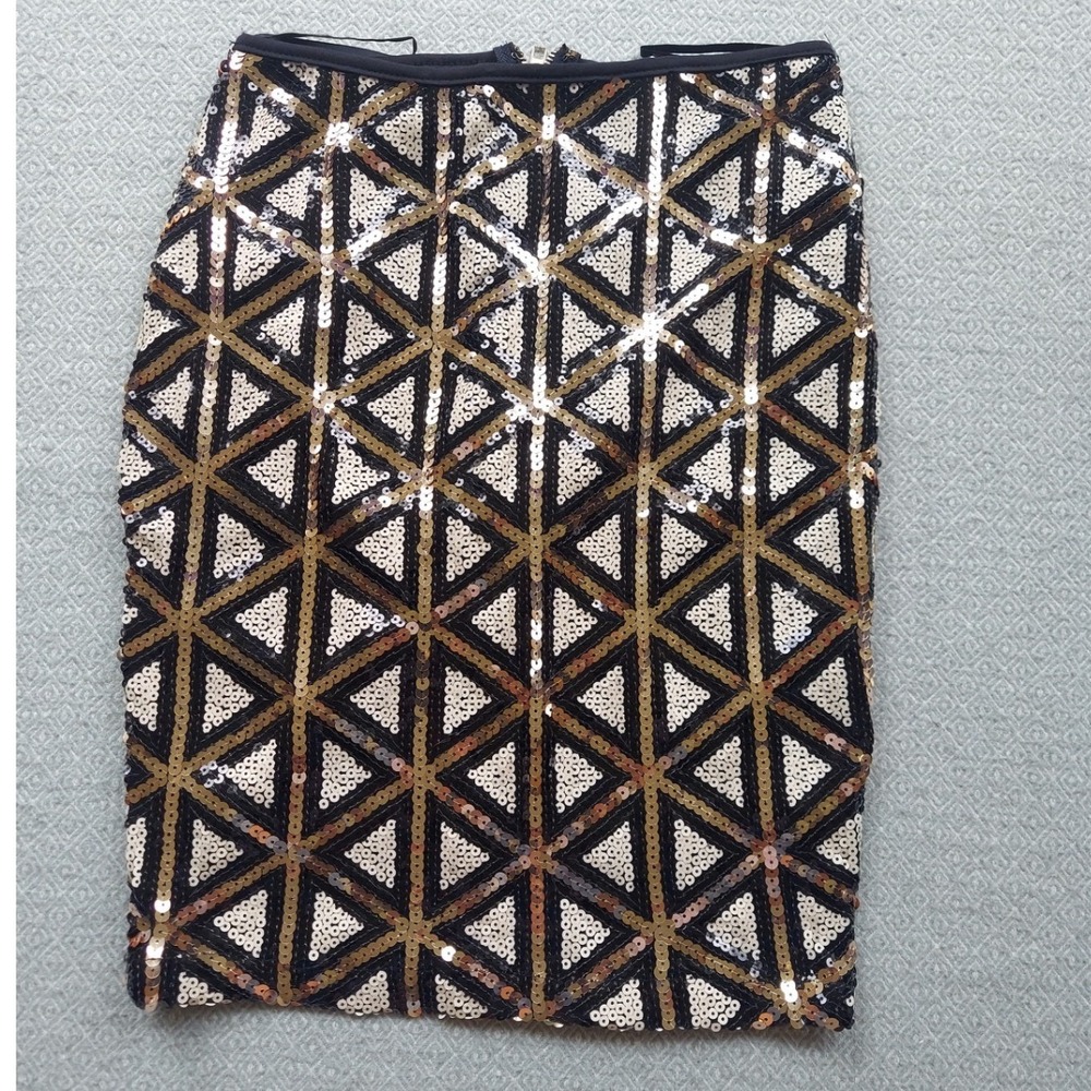 A'GACI Skirt Womens S Black Gold Silver Sequin Geometric Pencil Mini Party